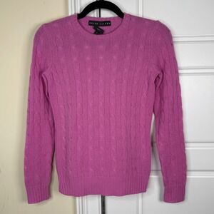 Ralph Lauren Black Label Cashmere Cable Knit Sweater Women's S Pink Slim Fit